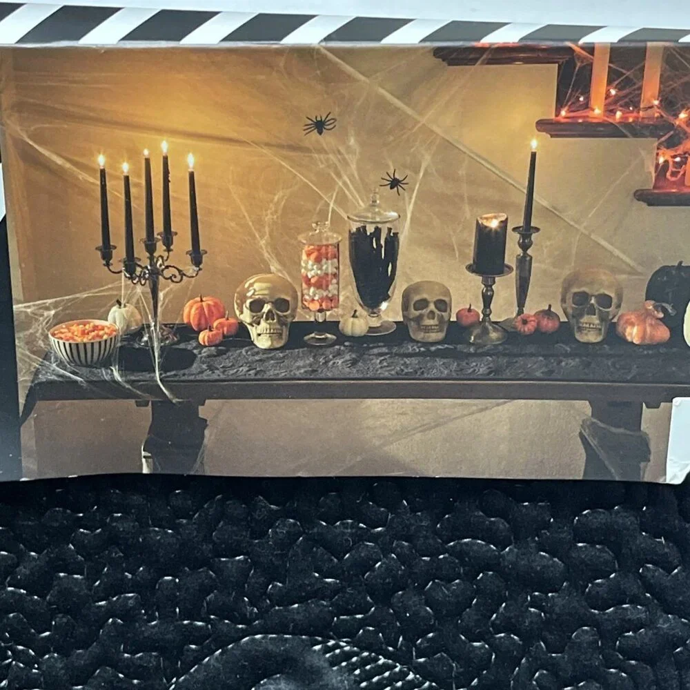 Grammercy Studio Table Runner Black Velvet Quilted Skull‎ Halloween Goth 14x72